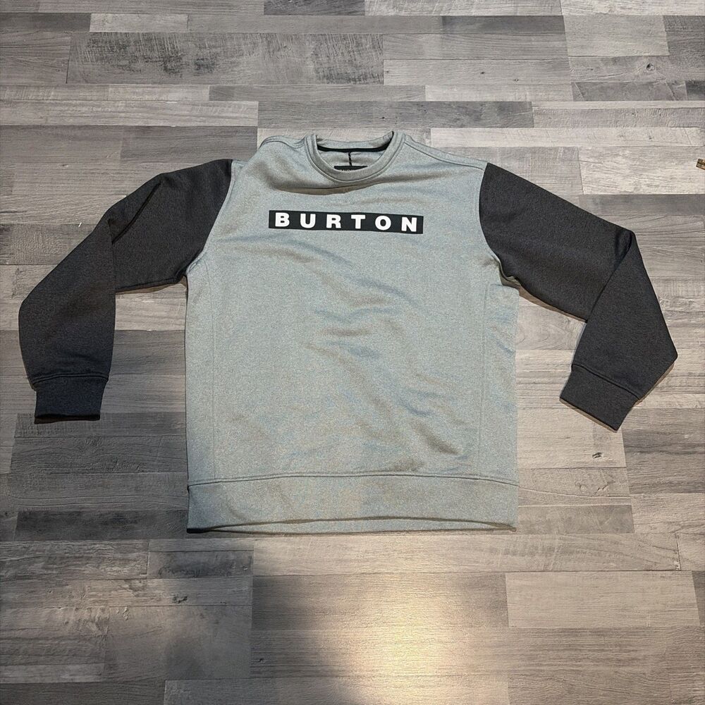 Burton Mens Raglan Crewneck Sweatshirt Gray Black Logo Fleece medium